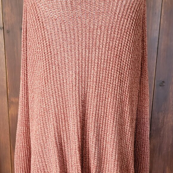 Billabong Women L Russet Open Knit Cardigan 100% Cotton Long Duster Pockets Cozy - Picture 7 of 11